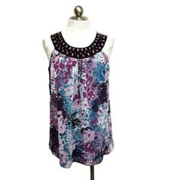 Fashion Bug Purple and Blue Floral Tank Top - Picture 1 of 5